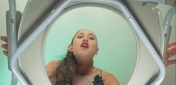  Busty femdom teases toiletsub with pussy
